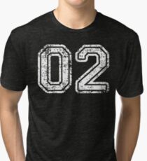 Sport Team Jersey 02 T Shirt Football Soccer Baseball Hockey Basketball Two 2 02 Number Tri-blend T-Shirt
