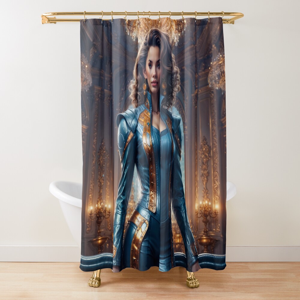 A Regal Portrait Of Elysia Valmont, The Lady Of The House of Klavan Captivating AI Concept Art by Xzendor7 Decorative Art Print Shower Curtain