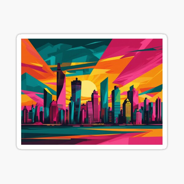 Item preview, Cubist Sundown: Skyline in Motion" designed and sold by Flux Lane.