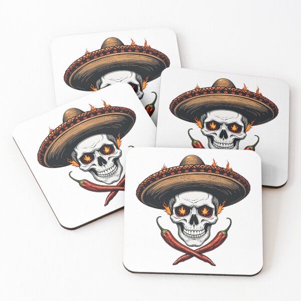 Item preview, Blazing Sombrero and Chili Peppers, Skull in Mexican style hat designed and sold by IrynaDesign.