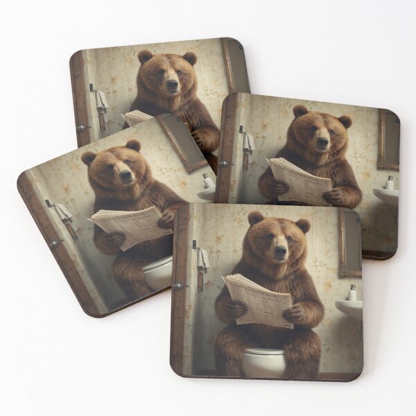 Item preview, Funny Bear Reading Newspaper in Bathroom – Cabin Humor designed and sold by vk09.