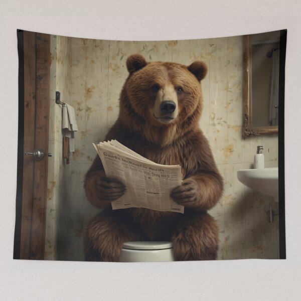 Item preview, Funny Bear Reading Newspaper in Bathroom – Cabin Humor designed and sold by vk09.