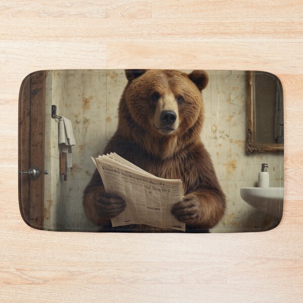 Item preview, Funny Bear Reading Newspaper in Bathroom – Cabin Humor designed and sold by vk09.