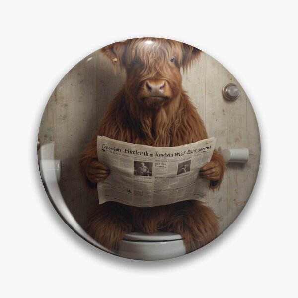 Item preview, Highland Cow Reading Newspaper – Funny Bathroom Art designed and sold by vk09.