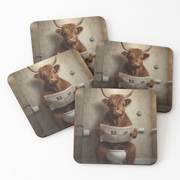 Item preview, Highland Cow Reading Newspaper – Funny Bathroom Art designed and sold by vk09.