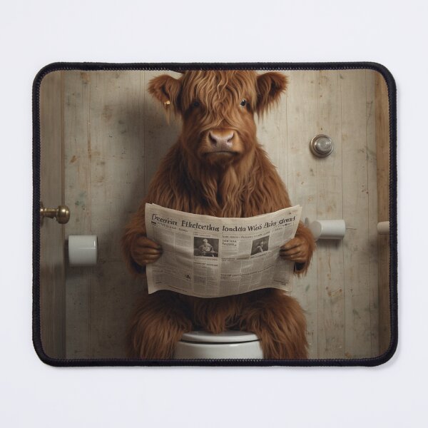 Item preview, Highland Cow Reading Newspaper – Funny Bathroom Art designed and sold by vk09.