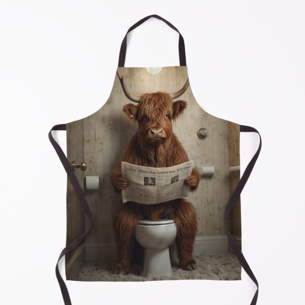 Item preview, Highland Cow Reading Newspaper – Funny Bathroom Art designed and sold by vk09.