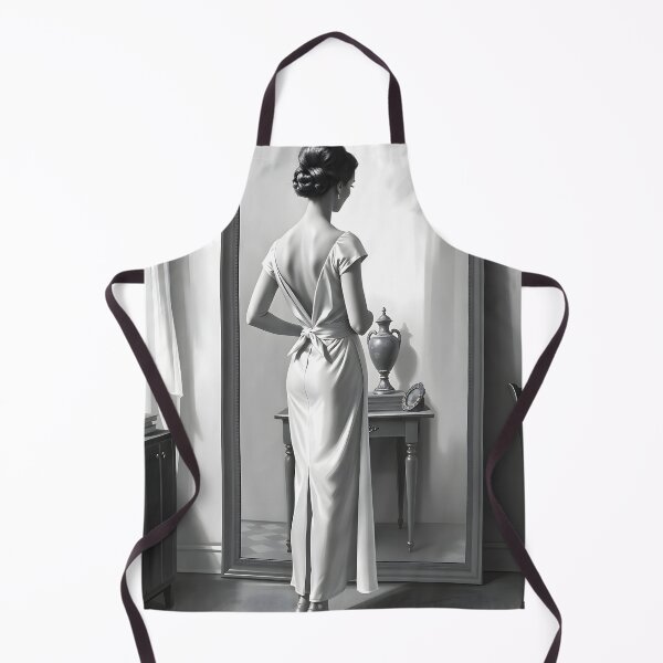 Item preview, Elegant Reflections: Classic Monochrome Art Print of Woman in Mirror designed and sold by AbstractAuraArt.