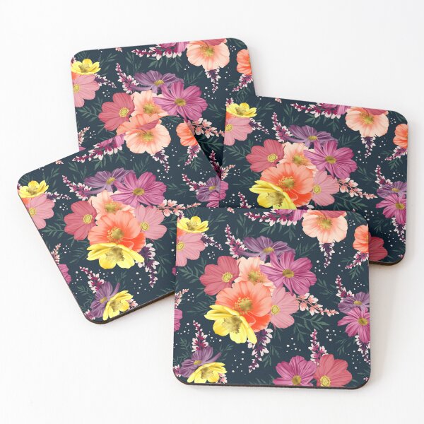 Item preview, Sunset Floral on Midnight Blue | Bold Vibrant Flower Design designed and sold by chrisdembinski.
