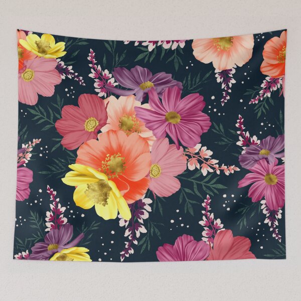 Item preview, Sunset Floral on Midnight Blue | Bold Vibrant Flower Design designed and sold by chrisdembinski.