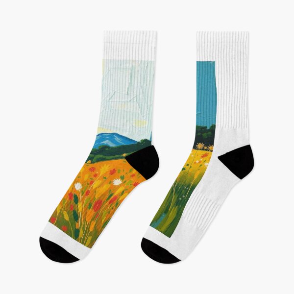 Item preview, Golden Field and Distant Mountains – Summer Landscape Art designed and sold by Wesira.