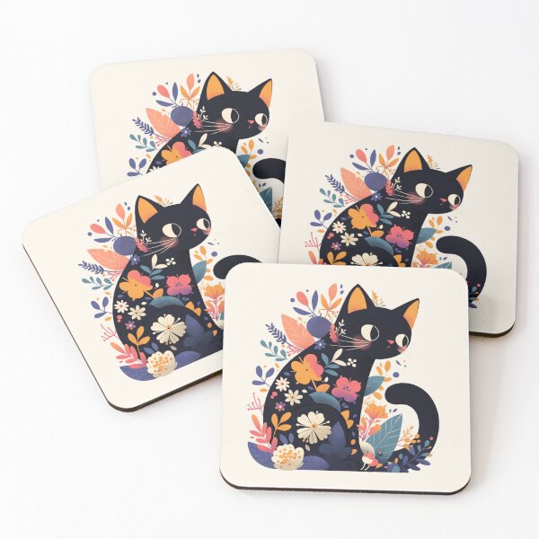 Item preview, Floral black cat designed and sold by MendaciousMina.