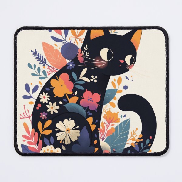 Item preview, Floral black cat designed and sold by MendaciousMina.