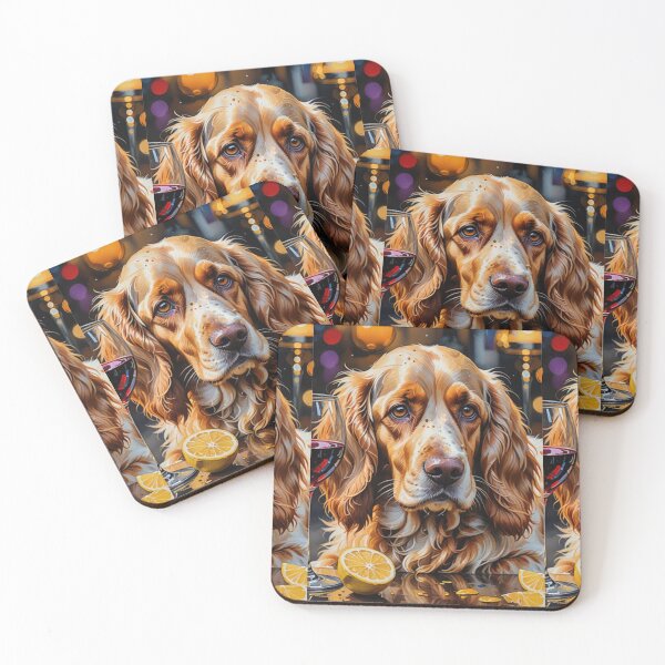 Item preview, Cocker spaniel with wine and lemon designed and sold by Coolparrotgirl.