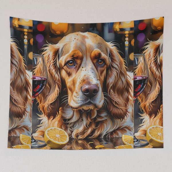 Item preview, Cocker spaniel with wine and lemon designed and sold by Coolparrotgirl.