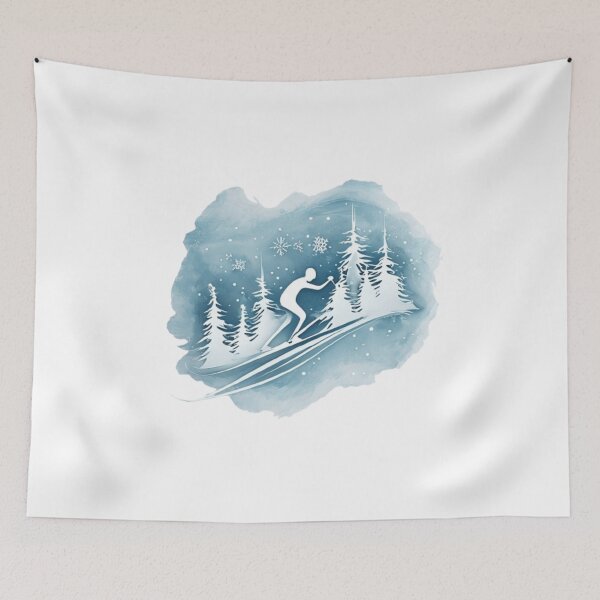 Item preview, Snowy Forest Skiing Art | Nordic Skier Silhouette Print designed and sold by Dazzling Designers.