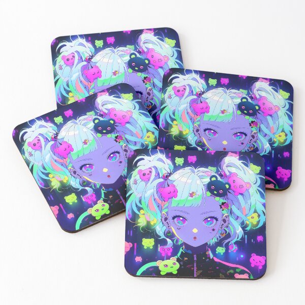 Item preview, Neon Teddy Bear Anime Girl designed and sold by bubblegoth.