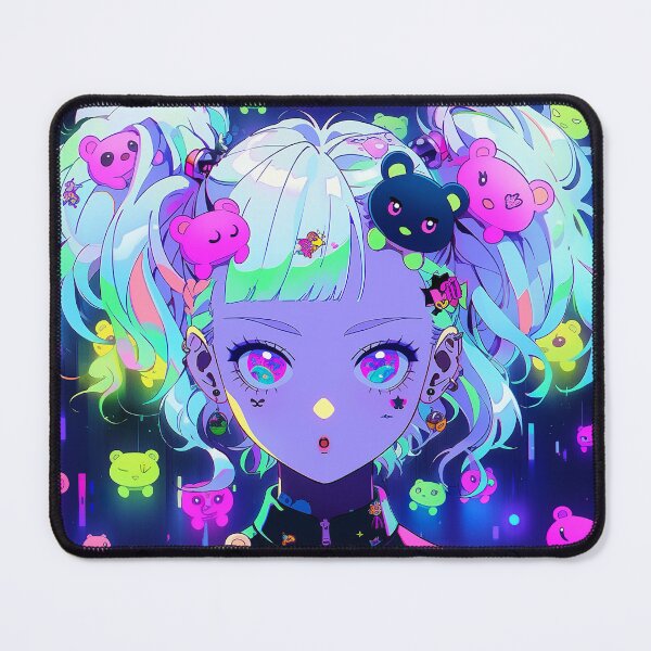 Item preview, Neon Teddy Bear Anime Girl designed and sold by bubblegoth.