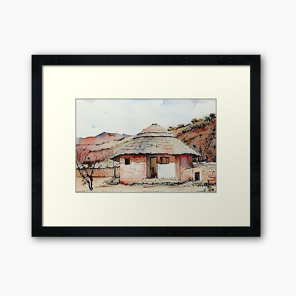 Item preview, Water color landscape with a beautidul hut and mountains in the background designed and sold by subhashlimaye.