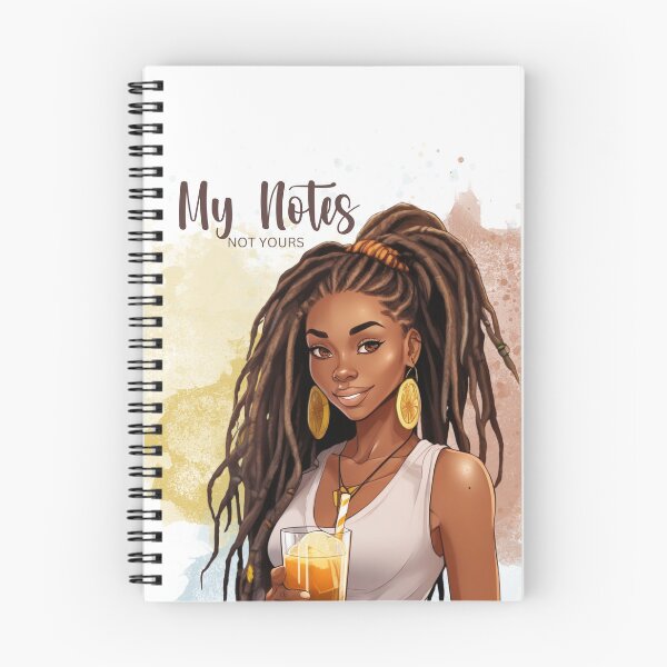 Item preview, black woman notebook, Afrocentric art, dreadlocks design, elegant notebook, cocktail lover gift, black girl magic, stylish stationery,Afro-inspired design, notebook for women, fashionable notebook designed and sold by WHDProduction45.