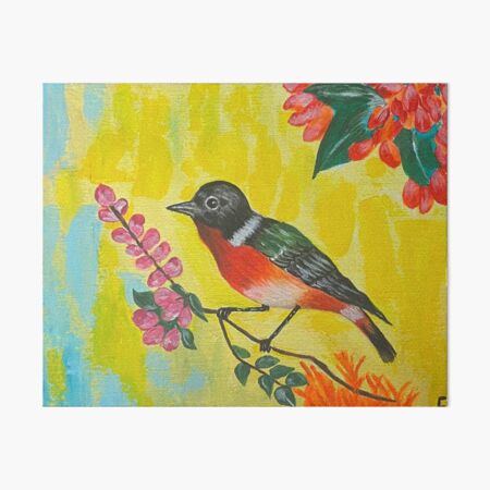 Vibrant Bird on Blossoming Branch - Colorful Nature Art Art Board Print