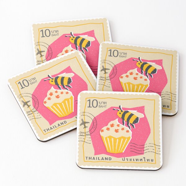 Item preview, Thai Bee & Cupcake Stamp – Cute Retro Postage Art designed and sold by Beemyguest.