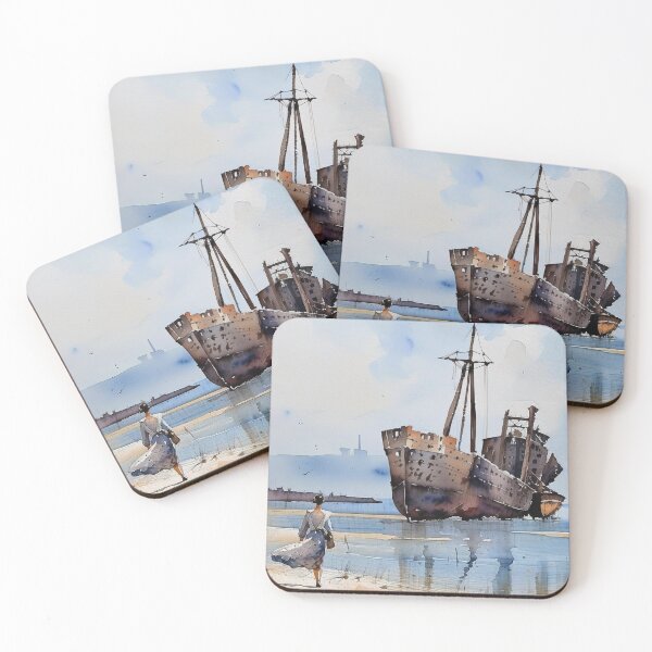 Item preview, Water color docked boat in water with a person on shore designed and sold by subhashlimaye.