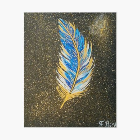 Elegant Blue and Gold Feather on Black - Modern Art Print Art Board Print