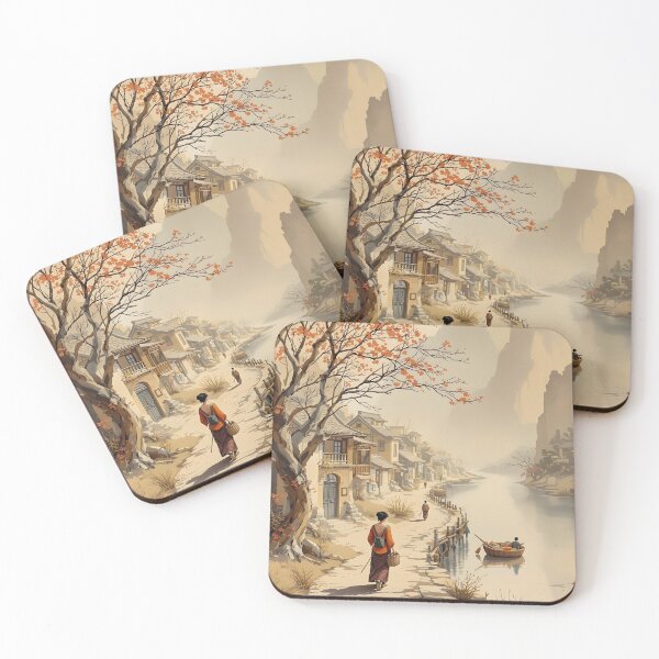 Item preview,  Rural China, small town, woman walking, fisherman, Beautiful Asian landscape  designed and sold by Coolparrotgirl.