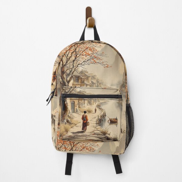 Item preview, Rural China, small town, woman walking, fisherman, Beautiful Asian landscape designed and sold by Coolparrotgirl.