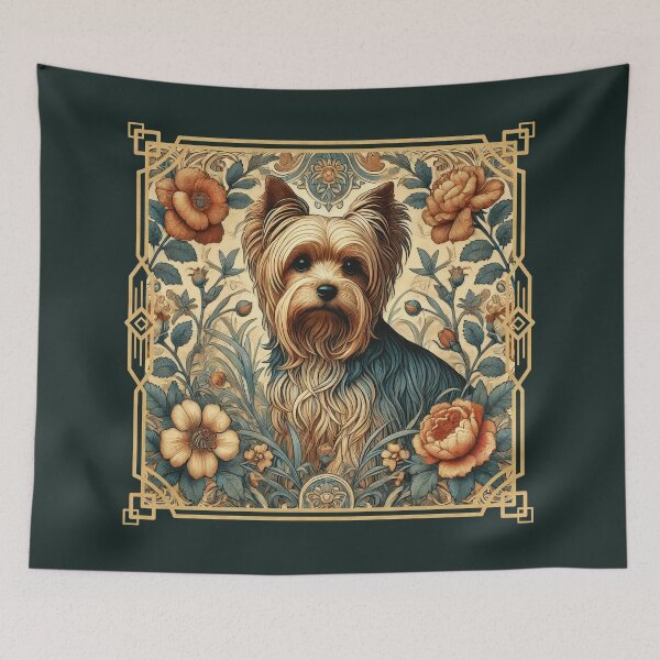 Item preview, Yorkie or Silky Terrier in a William Morris Style Garden designed and sold by AntiqueImages.