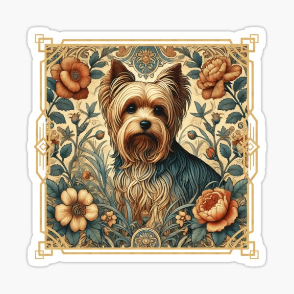 Item preview, Yorkie or Silky Terrier in a William Morris Style Garden designed and sold by AntiqueImages.