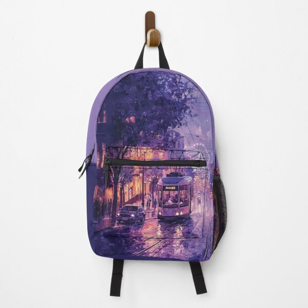 Item preview, Elegant Urban Night Scene Featuring a Tram and Illuminated Ferris Wheel designed and sold by LoveLaxmi Arts.