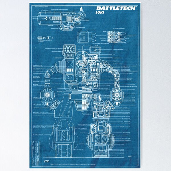 Item preview, Battletech Blueprint Hellbringer Loki Poster designed and sold by GrimdarkStore.