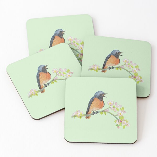 Item preview, Common Redstart Bird Singing on a Branch Illustration designed and sold by Julia Doria.