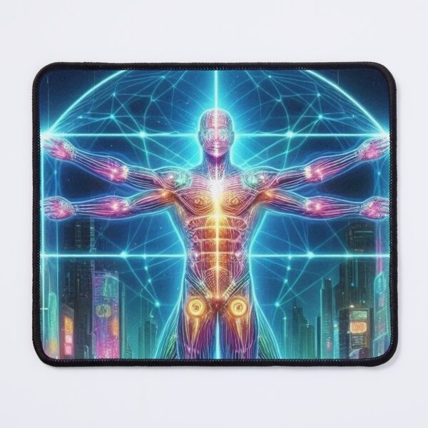 Item preview, Cyberpunk Vitruvian Man – Neon Renaissance Art designed and sold by Feline Rockstars.