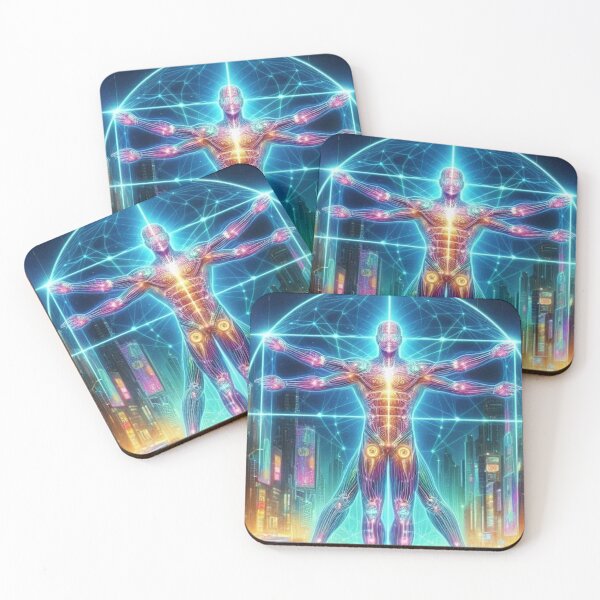 Item preview, Cyberpunk Vitruvian Man – Neon Renaissance Art designed and sold by Feline Rockstars.