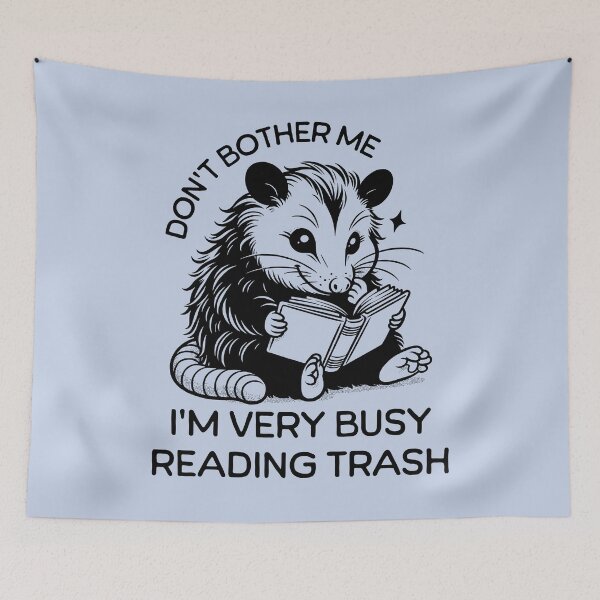 Item preview, Very busy reading trash - funny reading opossum designed and sold by EvergreenWhimsy.
