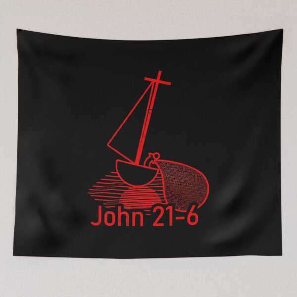 Item preview, Miracle of Jesus - Biblical Inspiration from John 21:6 – Minimalist Fisherman Casting Right | RED designed and sold by ZechJohnRB.