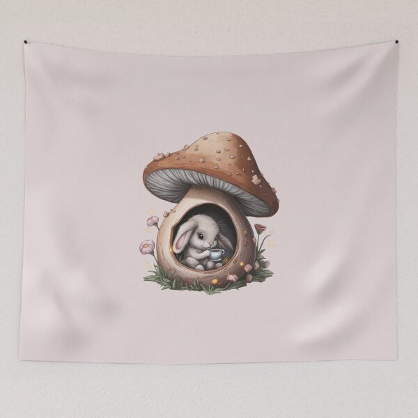 Item preview, Cute fluffy bunny in a mushroom house. designed and sold by Zineshopz.