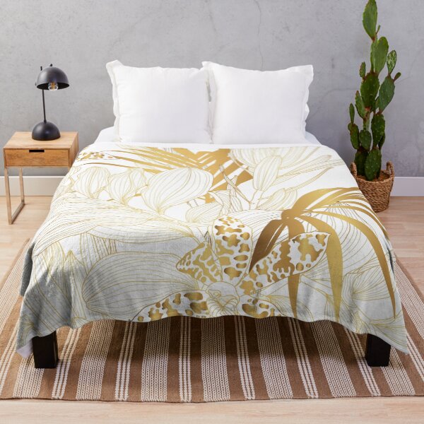 Item preview, Floral seamless pattern, Golden bananas, palms, exotic flowers, line arts illustration. designed and sold by MatyKotiv.