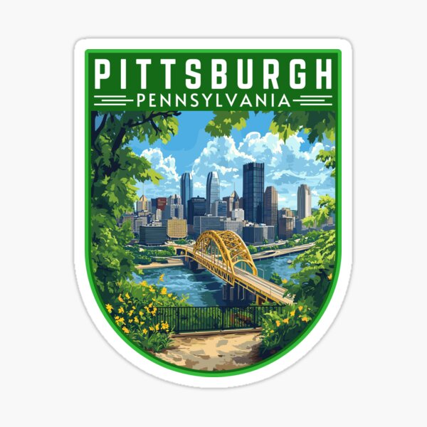 Item preview, Pittsburgh in Pennsylvania, USA Vintage Travel Art Badge designed and sold by MaateoDesign.