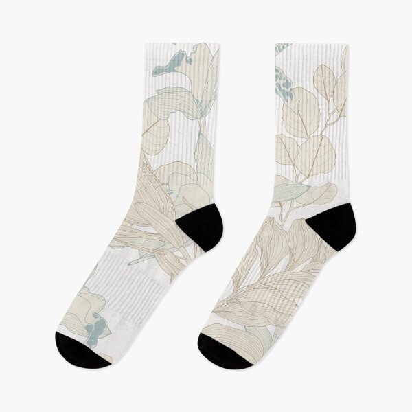 Item preview, Exotic flowers and palm leaves illustration. Beige blue seamless pattern. designed and sold by MatyKotiv.