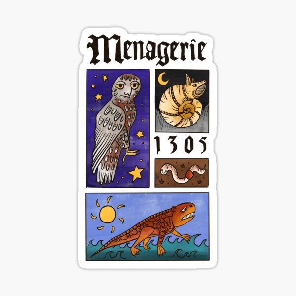 Vista previa del artículo con la obra «Colección de animales medievales (escritura negra)», diseñado y vendido por TheDoodlemancer.