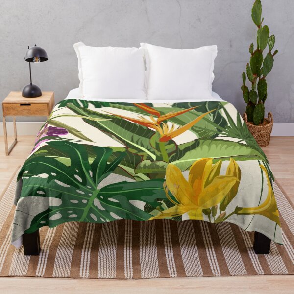 Item preview, Tropical exotic yellow flowers and exotic leaves on beige background. designed and sold by MatyKotiv.