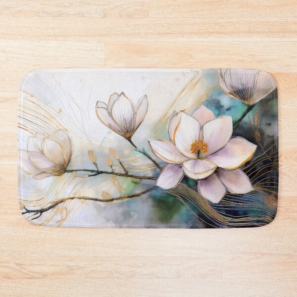 Item preview, White watercolor spring wildflower with abstract green, floral, flowers, botanicals, minimalist abstract watercolor rose, gold highlights, spring decor  designed and sold by navitalidesign.