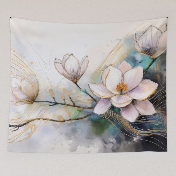 Item preview, White watercolor spring wildflower with abstract green, floral, flowers, botanicals, minimalist abstract watercolor rose, gold highlights, spring decor  designed and sold by navitalidesign.