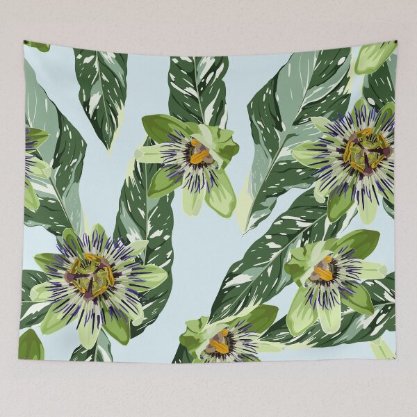 Item preview, Seamless floral pattern with tropical passiflora flowers with exotic leaves. designed and sold by MatyKotiv.