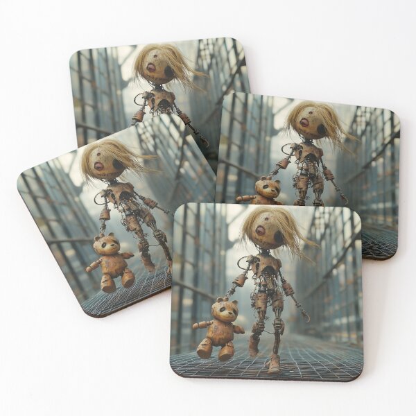 Item preview, "Rusty Robo Girl with Bear – Mysterious & Haunting Digital Art" designed and sold by Kat's Design Hub.