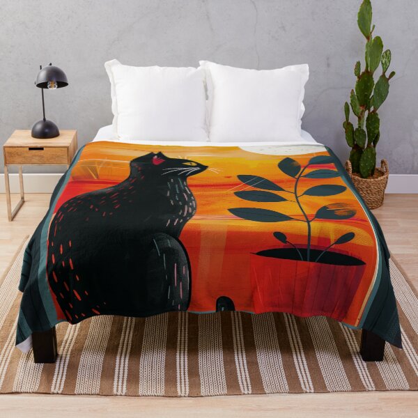 Item preview, Black Cat and Moon with Dopamine Bright and Eclectic Vibes designed and sold by IuliiaArtPrints.